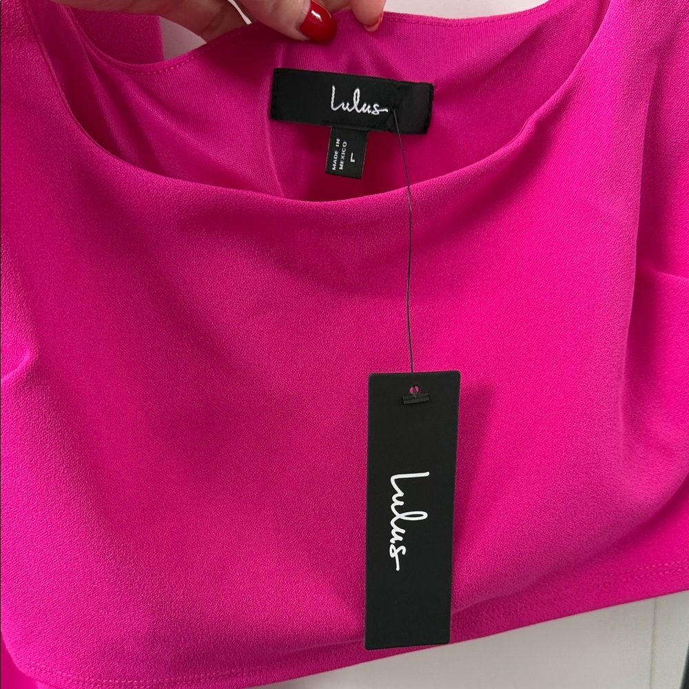 Lulu's Fuchsia Wide Leg Pants & Crop Top Set - Picture 5 of 9